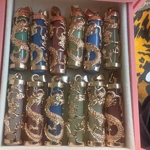 Gold Dragon Pendant Set with Colorful Accents